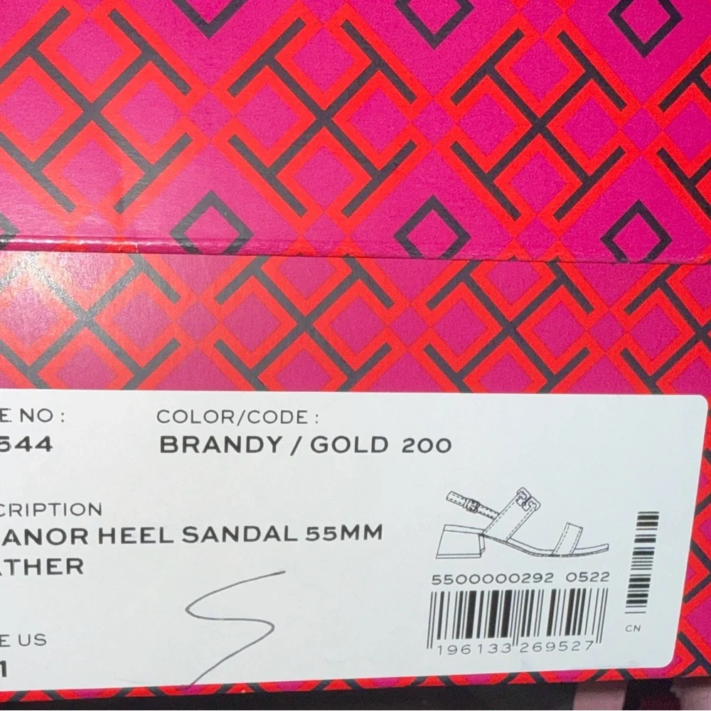 New in box Tory Burch ELEANOR HEEL SANDAL 55MM LEATHER size 11 BRANDY / GOLD 200